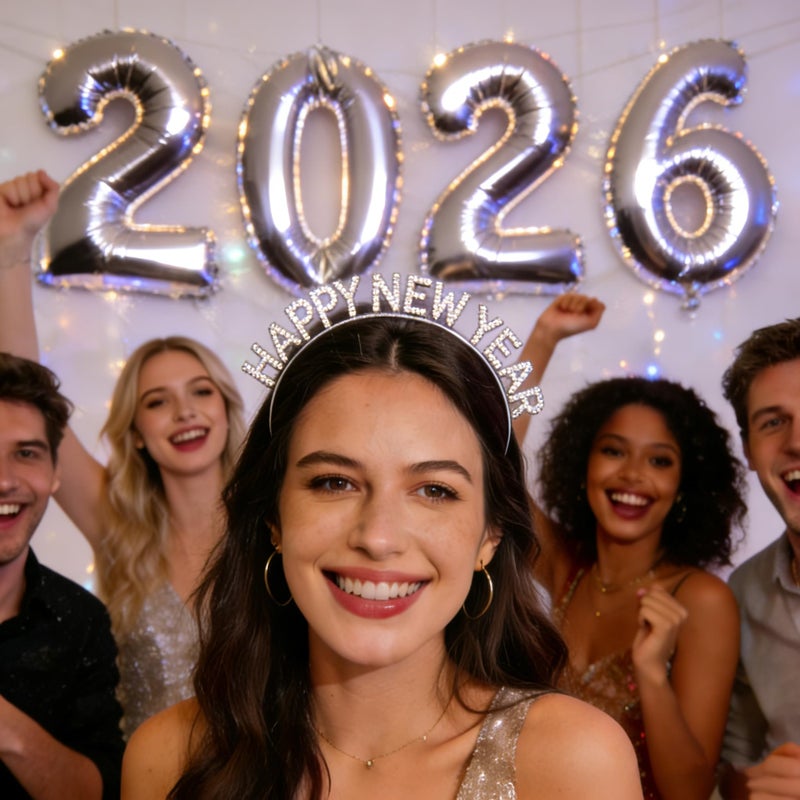 AHONEY Happy New Year 2026 Headband for Women, New Year Headpiece Tiara Metal Crown for Newyear Eve Party Supplies Accessories Gifts - Image 3